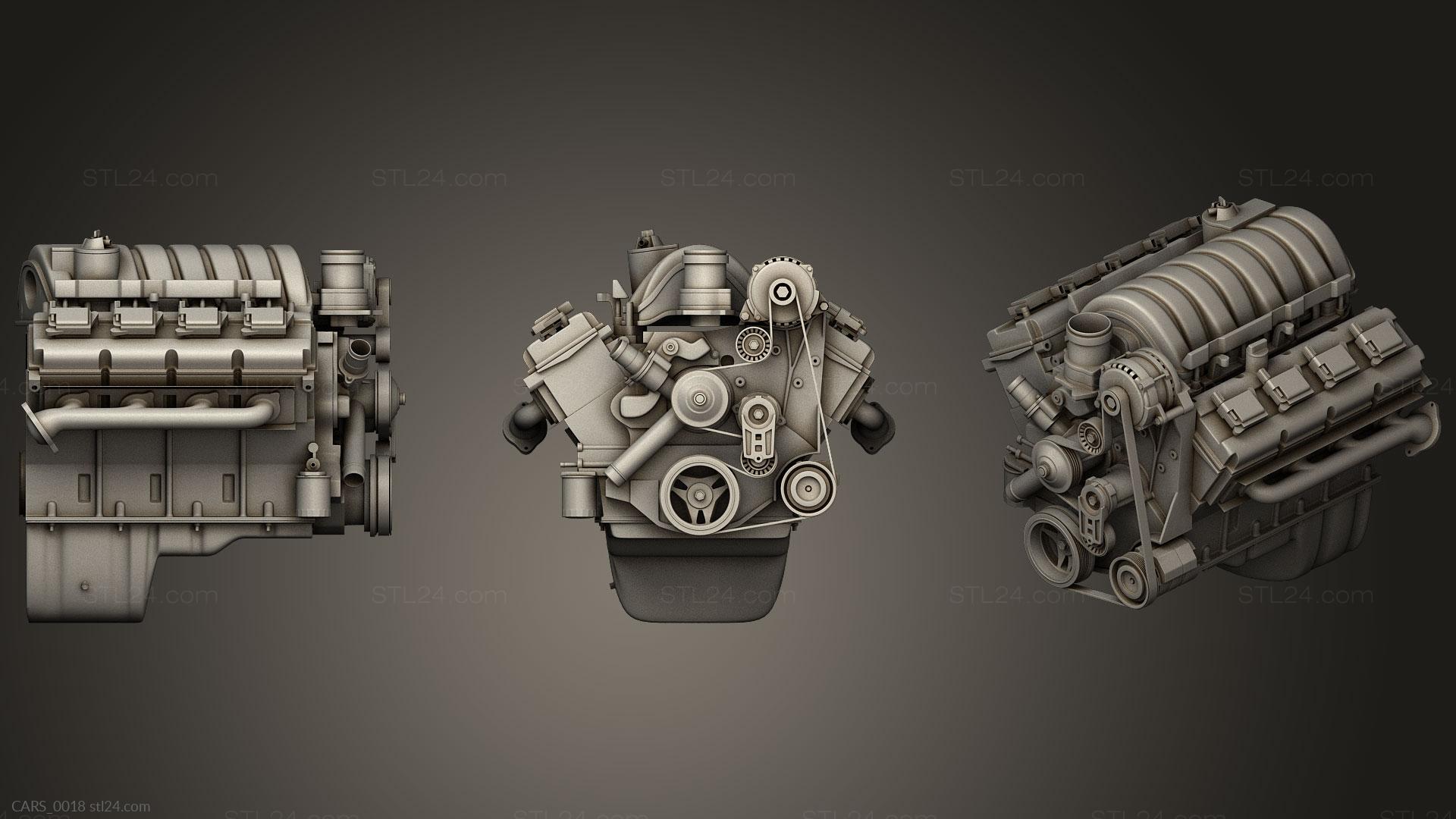Vehicles - V8 Car Engine, CARS_0018. 3D stl model for CNC